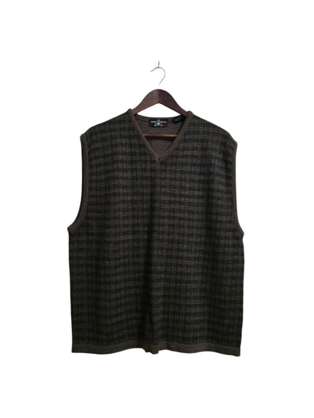 The Italian Sweater Co Glend Plaid Brown Wool Blend Sweater Vest Sz XL